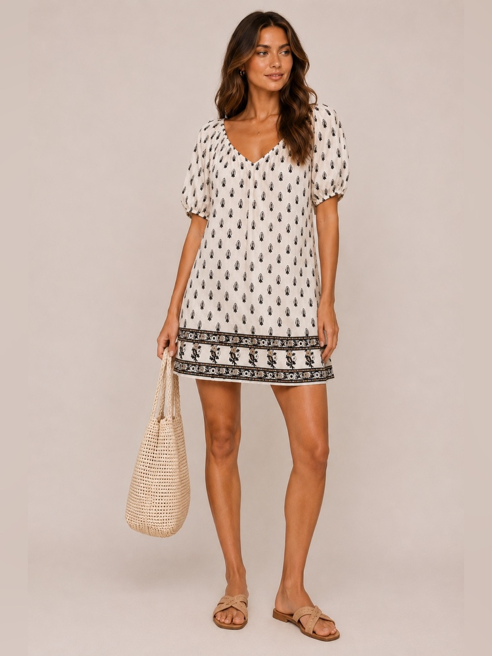 Banana Republic Boho Print Mini Dress Puff Sleeve Small